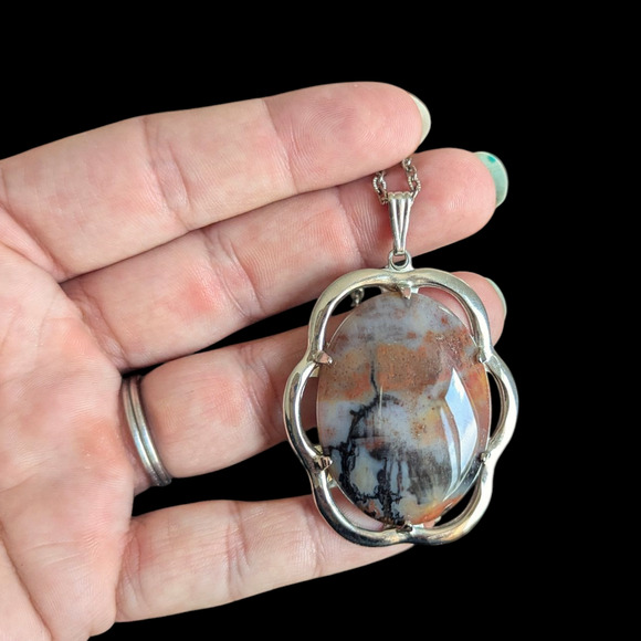 Vintage Moss Agate Pendant Necklace 18" - Picture 4 of 4